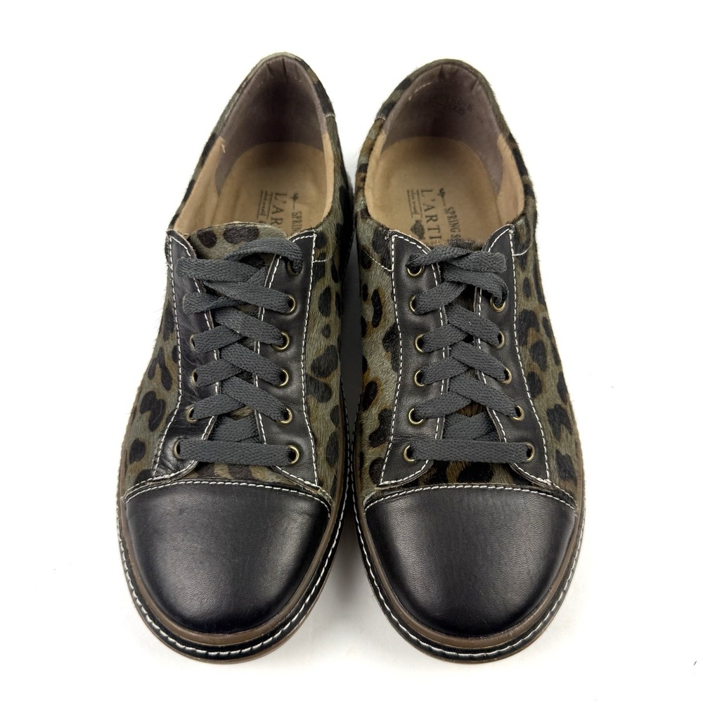 Spring Step L'Artiste‎ Libbi Leopard Shoes 39 Whimsical Lace Up Animal Hair